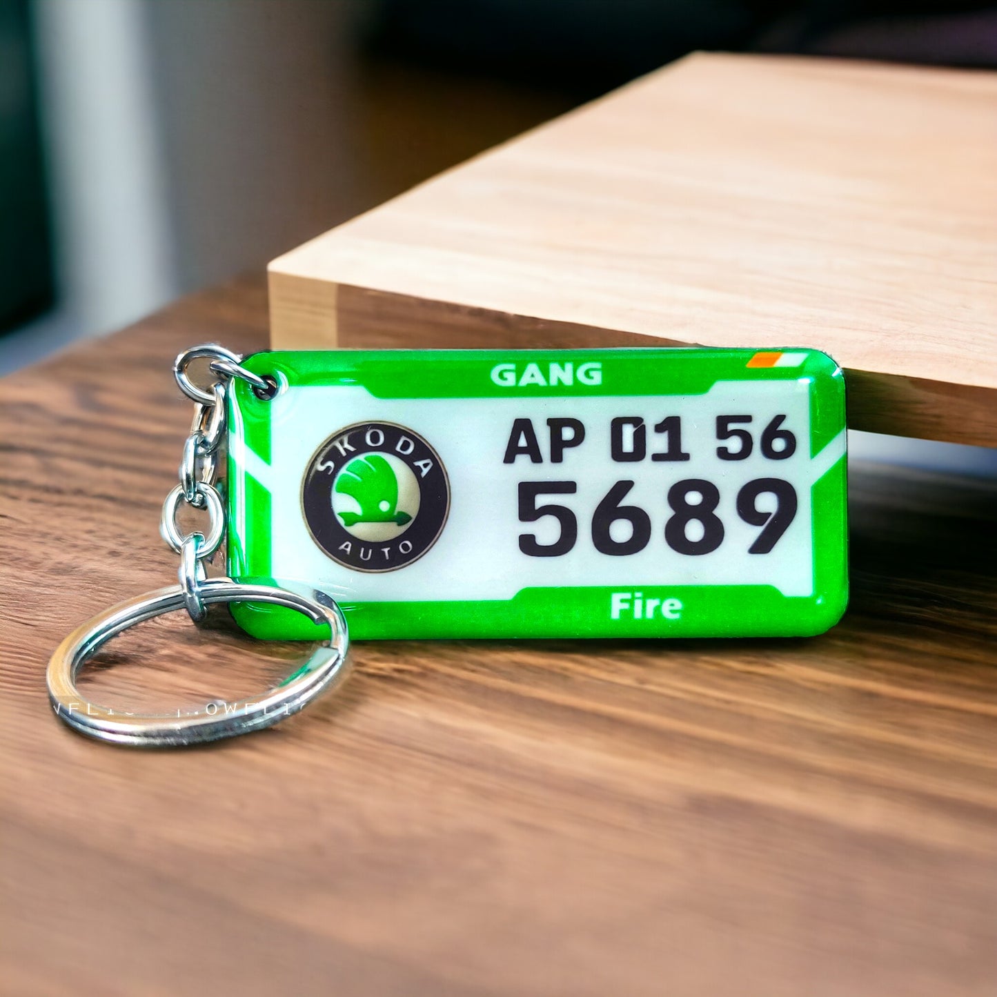 Gel Number Plate Keychain (Pattern no: Green cut )