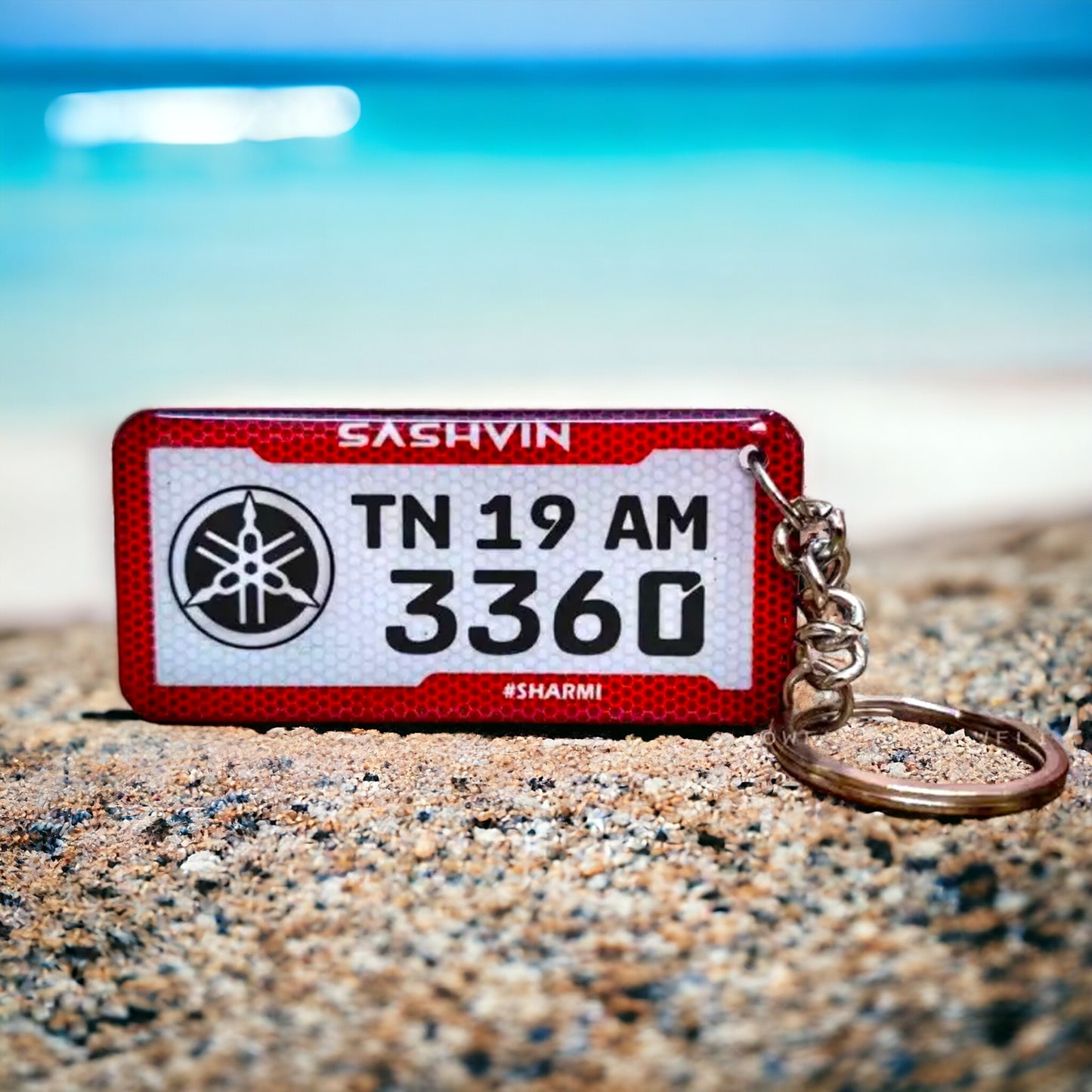 Gel Number Plate Keychain ( Pattern Red Fibre )
