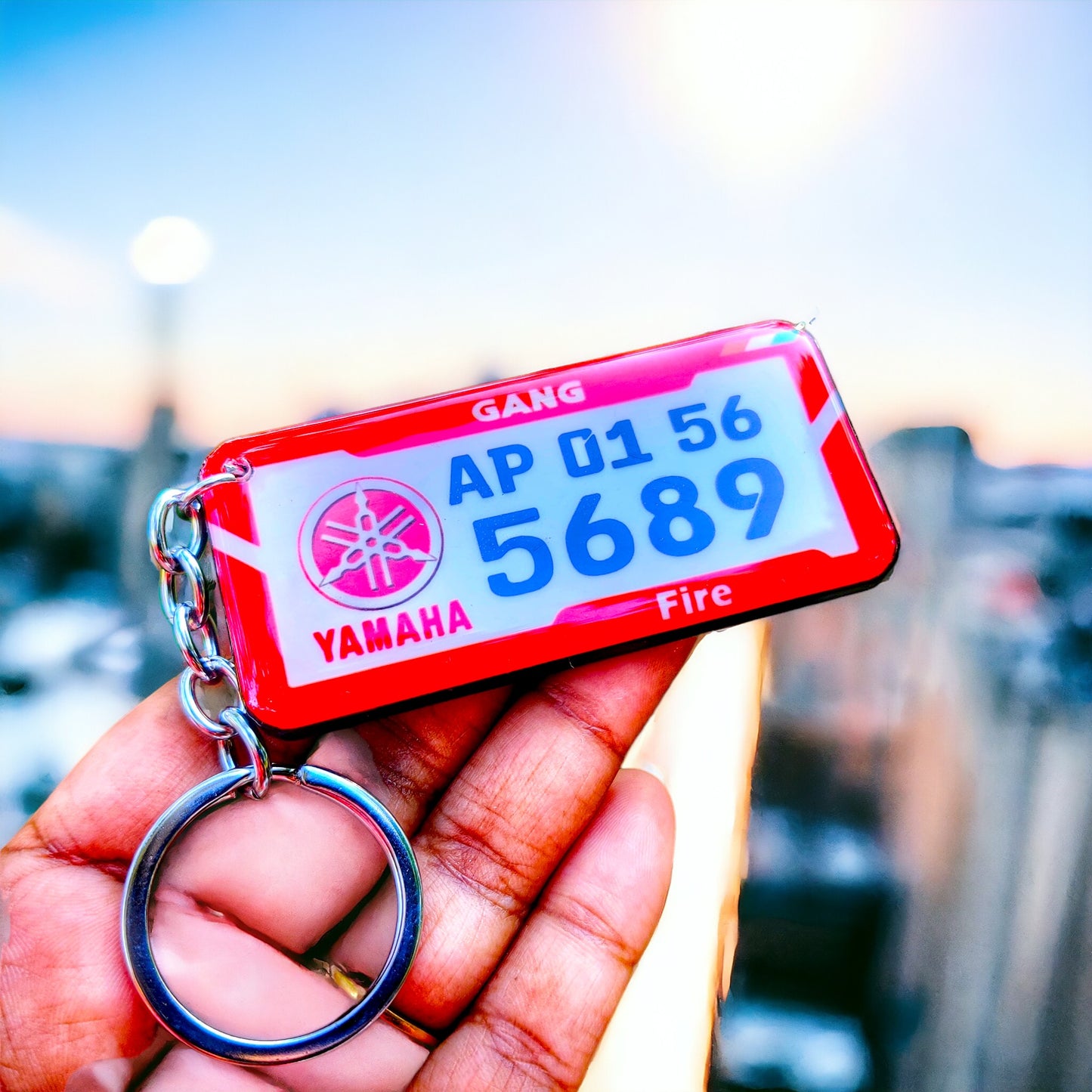 Gel Number Plate Keychain (Pattern no: red cut )